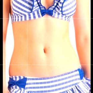 Betsey Johnson New Navy White & Blue Size L Bikini